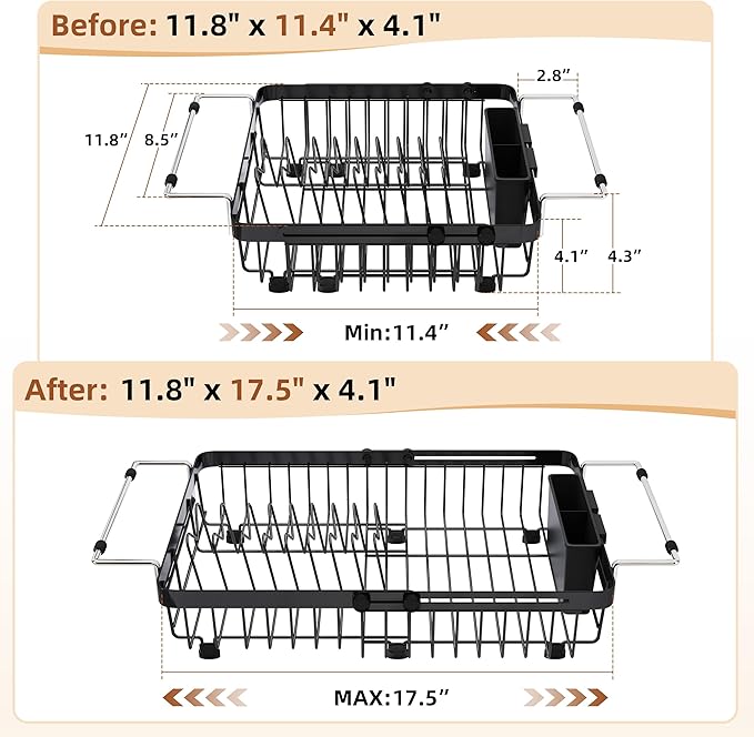 romision Expandable Dish Drying Rack Over The Sink Small Metal Stainless Steel - Image 2