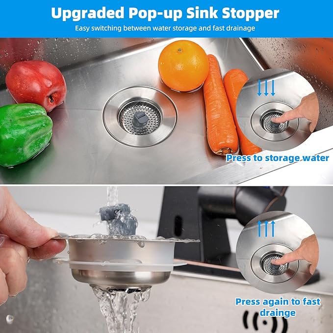 Hibbent 3 in 1 Kitchen Sink Drain Strainer, Stainless Steel Drain Stopper Combo - Image 3