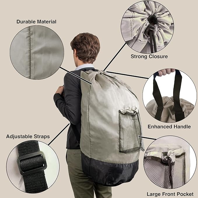 Laundry Bag Backpack with Shoulder Straps and Mesh Pocket Laundry Backpack - Image 6