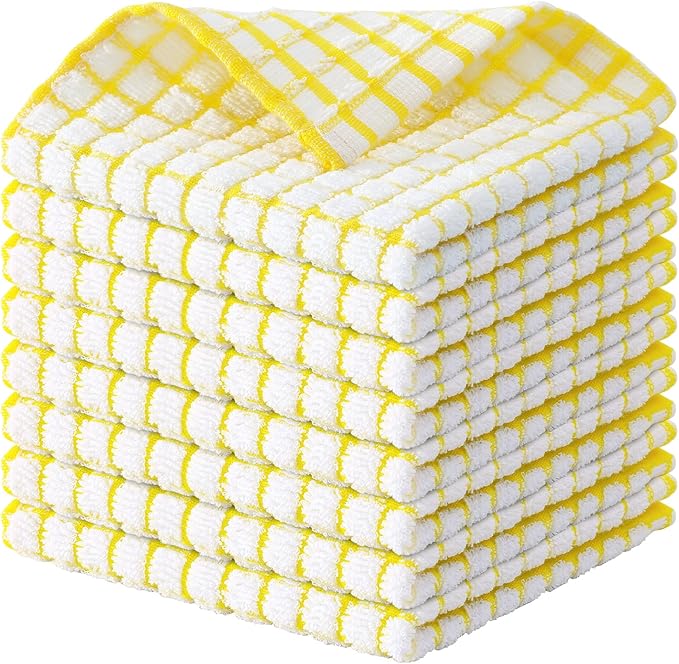 Kitinjoy Cotton 8 Pack Terry Kitchen Dish Cloths, 12 x 12 Inches Super Soft and by Kitinjoy