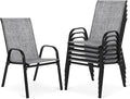 Outdoor Stackable Chairs Set of 6, Stacking Patio Chairs with Textilene Fabric, Outside Furniture for Garden Backyard Balconie Poolside Deck, Grey by Villeston