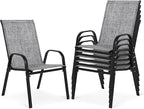 Outdoor Stackable Chairs Set of 6, Stacking Patio Chairs with Textilene Fabric, Outside Furniture for Garden Backyard Balconie Poolside Deck, Grey by Villeston