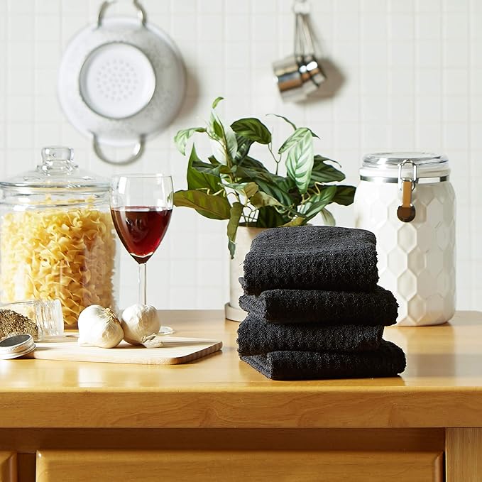 DII Basic Terry Collection Waffle Dishtowel Set, Solid Black, 4 Piece - Image 5