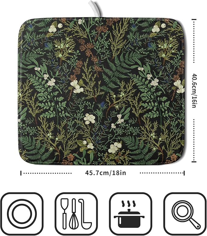 Black Sage Green Plant Dish Drying Pad 16 x 18 Inch - Image 2
