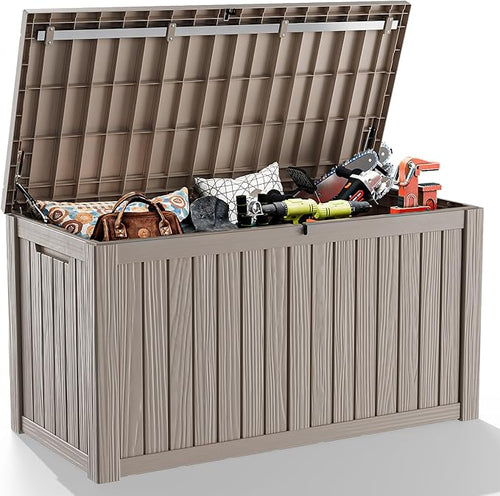 180 Gallon Outdoor Storage Box, Large Resin Deck Box for Patio Furniture Cushion Garden Tools, Waterproof and Lockable Design(Gray) by Unknown
