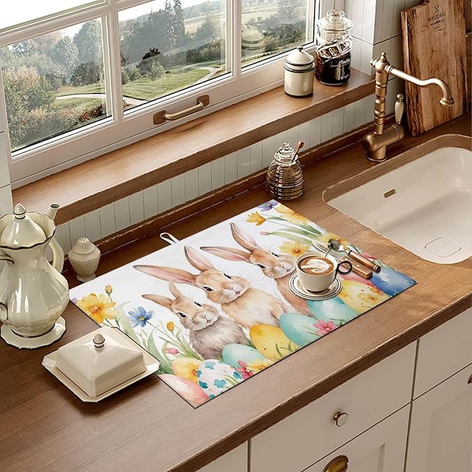 Eggs Rabbits Dish Drying Mat for Kitchen Counter Microfiber Absorbent Dish - Image 6