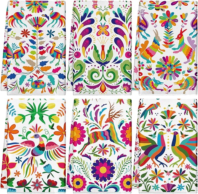 Breling Set of 6 Mexican Kitchen Towels Dia De Los Muertos Decorations Mexican by Breling