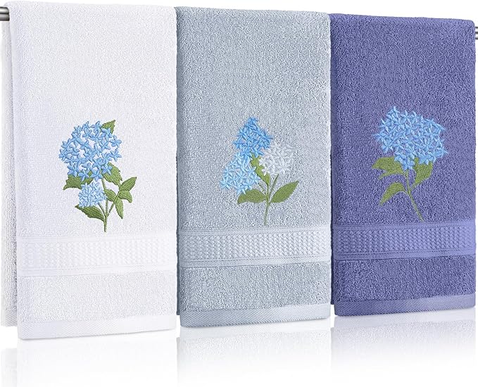 Blue Hydrangea Hand Towels Farmhouse Hydrangea Bathroom Decor 14x29 Inch by Tingjoo