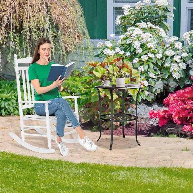 VINGLI Wooden Rocking Chair, Outdoor Chair with 450 lbs Support (White, 1PC) - Image 7
