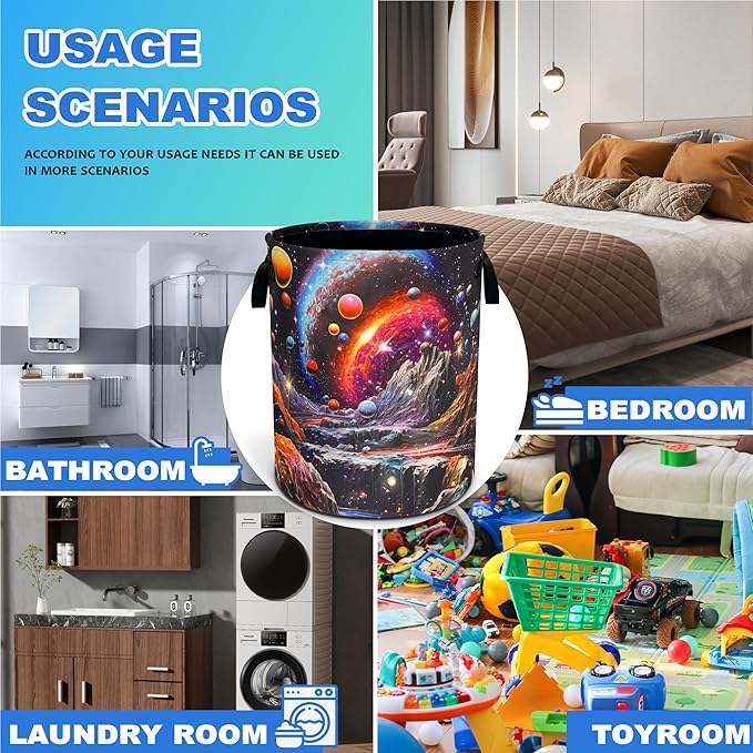 Dream Galaxy Mountains Laundry Basket Funny Oxford Cloth Laundry Hamper - Image 4