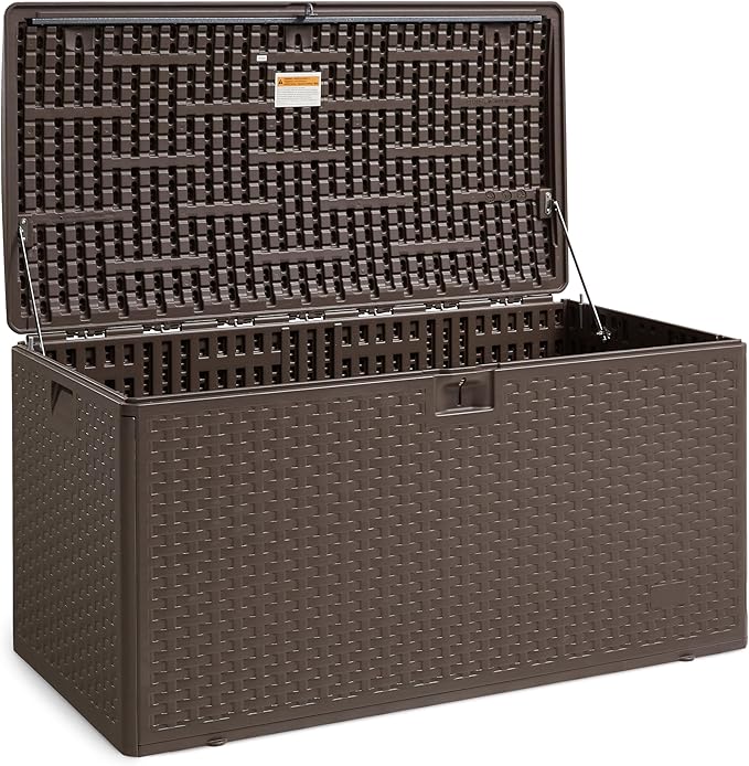 Amazon Basics Outdoor Storage Deck Box, Lockable, Weather-Resistant, 99 Gallon, Brown, for Patio Cushions, Gardening Tools, Pool Accessories - Image 4