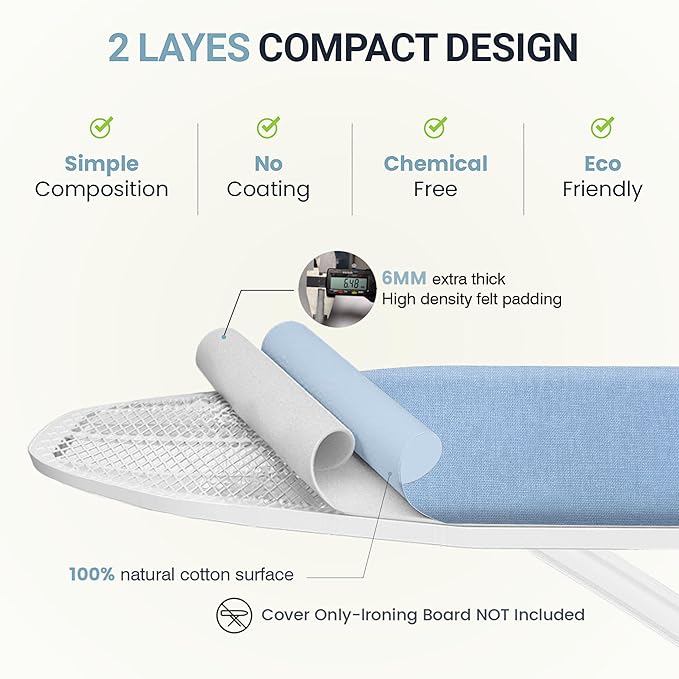 Ironing Board Cover and Pad 18"x49" Extra Thick Natural Cotton, Scorch and - Image 3