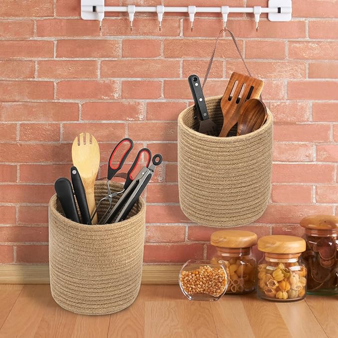 YOUEON Set of 2 Jute Hanging Basket 7.8" x 6.7", Small Wall Hanging Planter - Image 7