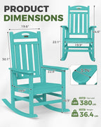 Oversized Outdoor Rocking Chair, High Back Porch Rocker Chair, HDPE All Weather Resistant Rocking Chairs for Patio, 380lbs Weight Capacity, Lake Blue - Image 3