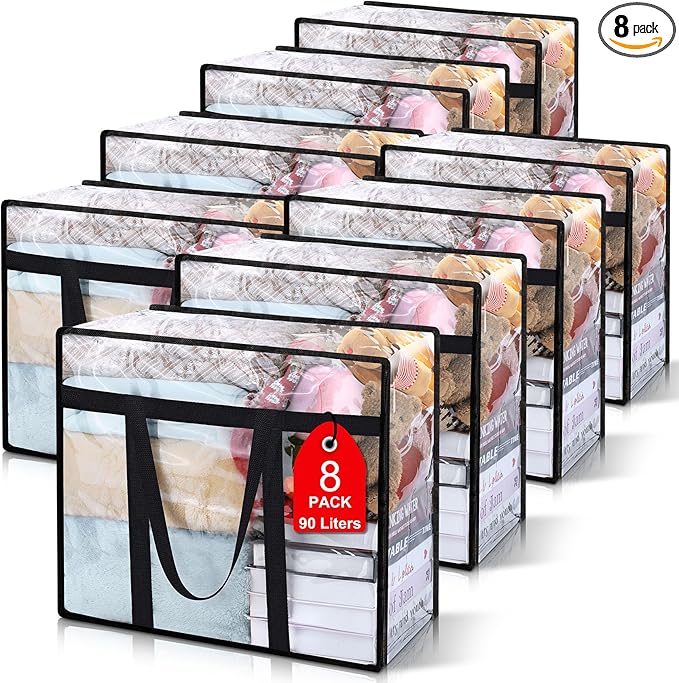 8Pack Clear Blanket Storage Bags, Vinyl Comforter Clothes Storage Closet by Besslly