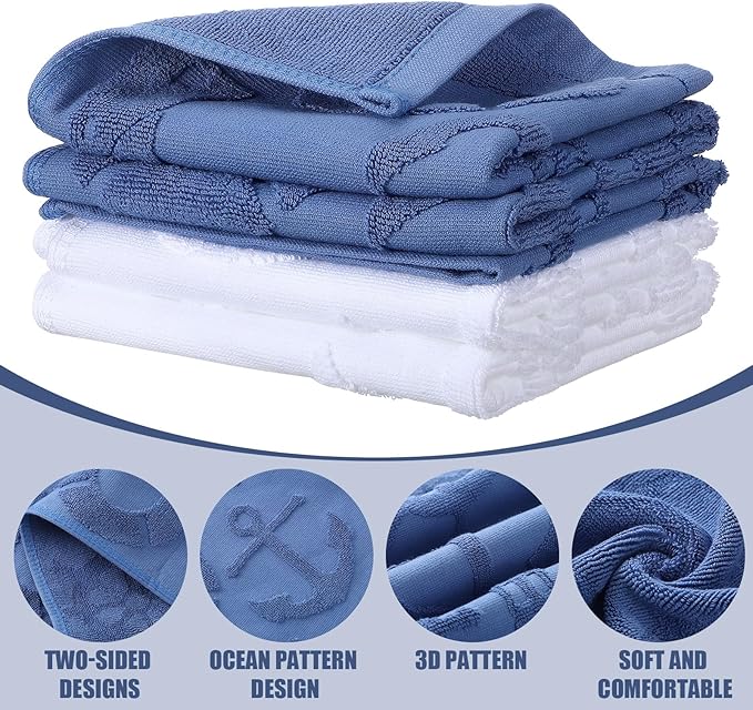 2 Pcs Nautical Hand Towels for Bathroom Navy Blue Nautical Beach Bathroom Hand - Image 2