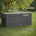 Flamaker Resin Deck Box 120 Gallon Waterproof Large Outdoor Indoor Storage Box Imitation Wood Resin for Patio Furniture Garden Tools and Pool (Gray) - Image 2