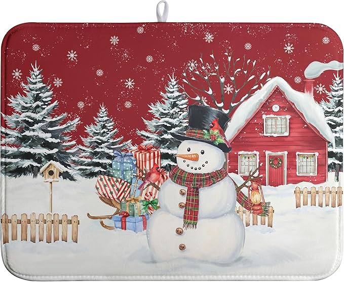 Christma Snowman Dish Drying Mat Winter Snowflake Large Kitchen Mats Dish by farg