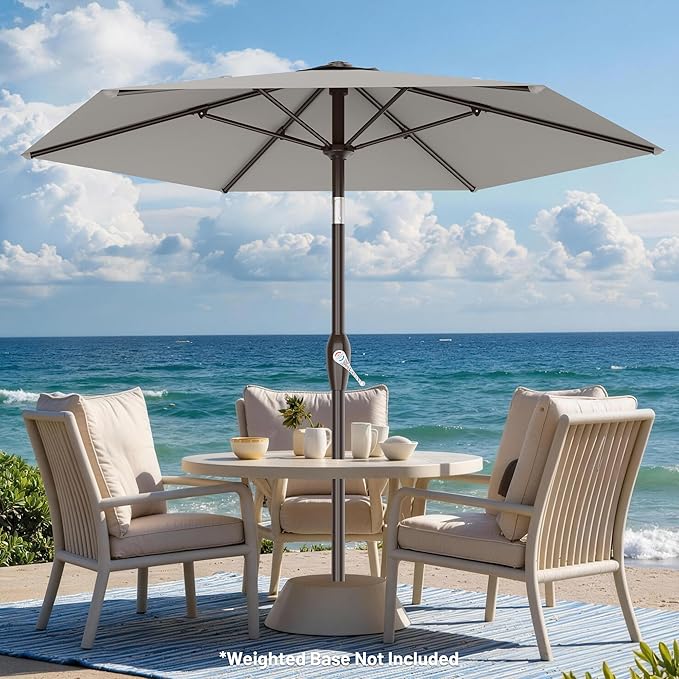 AreShark 7.5FT Patio Umbrella Table Market Umbrella with 6 Sturdy Ribs, Button Tilt/Crank Heavy-Duty Round Outdoor Umbrellas for Garden, Deck, Backyard,and Pool, Foggy Gray - Image 7