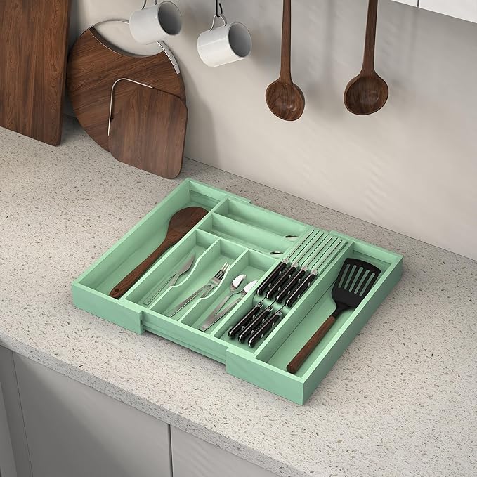 Bamboo Kitchen Drawer Organizer, Expandable Silverware Organizer - Image 9