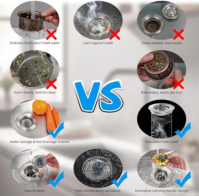 Hibbent 3 in 1 Kitchen Sink Drain Strainer, Stainless Steel Drain Stopper Combo - Image 5