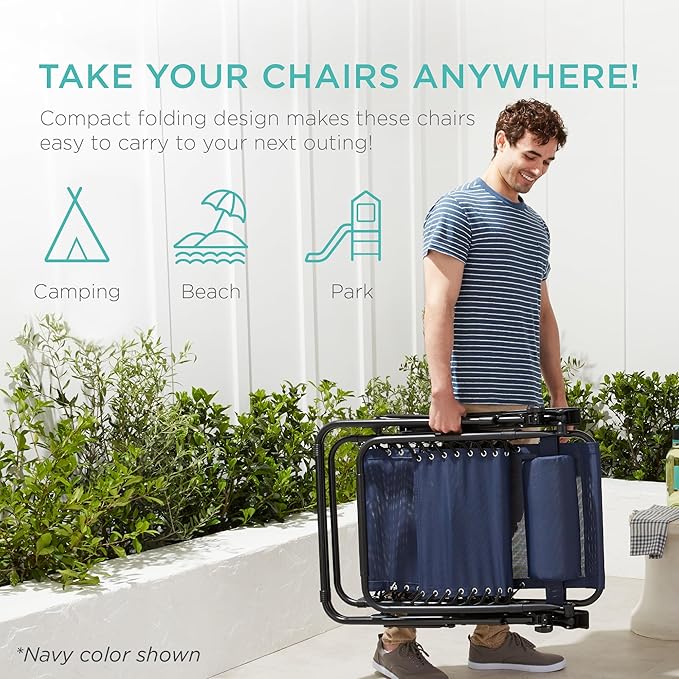 Best Choice Products Set of 2 Adjustable Steel Mesh Zero Gravity Lounge Chair Recliners w/Pillows and Cup Holder Trays - Bubblegum Pink/Black - Image 4