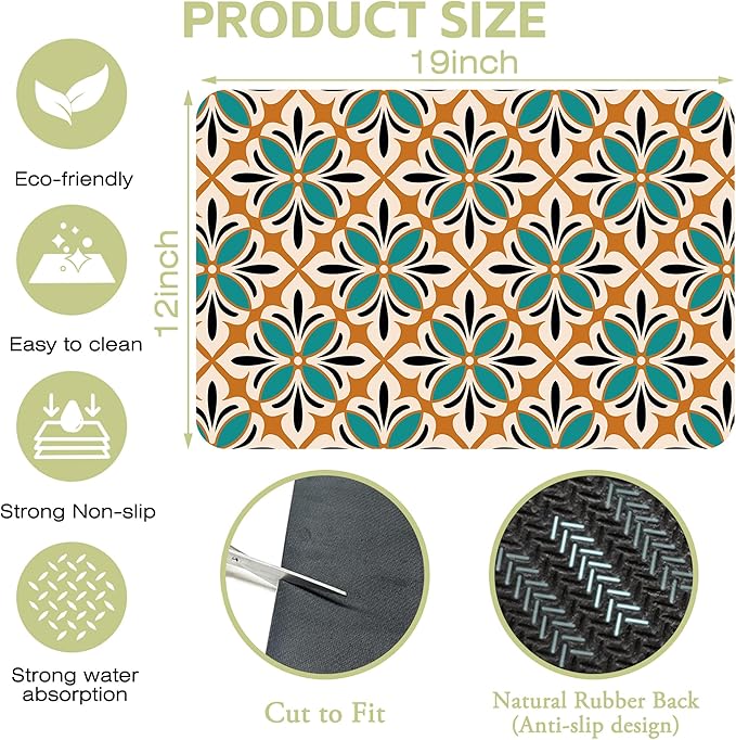 Dish Drying Mat Abstract Floral Kitchen Mat 12"x19" Bsorbent Coffee Maker Mat - Image 4
