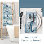 Nautical Hand Towels, Coastal Beach Bathroom Decor, Manta Ray Octopus Jellyfish - Image 7