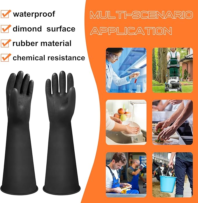 18" Chemical Resistant Gloves, Long Waterproof Rubber Industrial Safety Glove - Image 4
