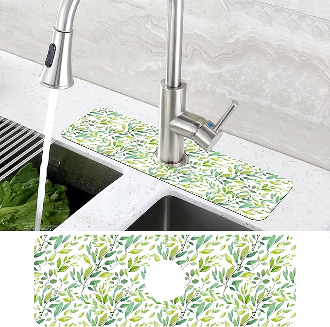 Tropical Eucalyptus Leaves Kitchen Sink Splash Guard Mat Absorbent Fast Drying - Image 4