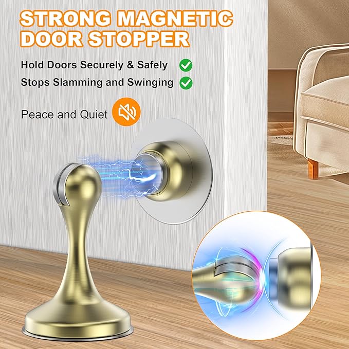 Crosize Magnetic Door Stoppers 2 Pack, Stainless Steel Door Stops - Image 2