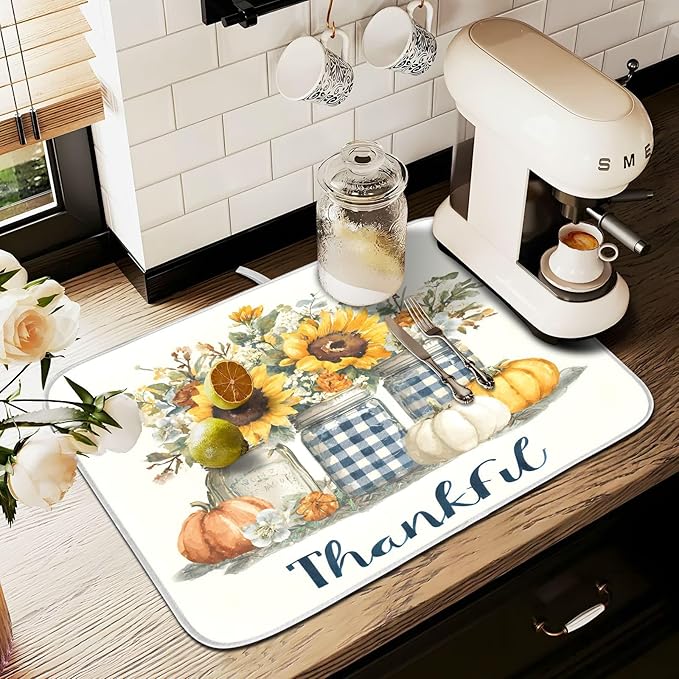 Autumn Pumpkin and Sunflower Floral Vase Dish Drying Mat - Image 8