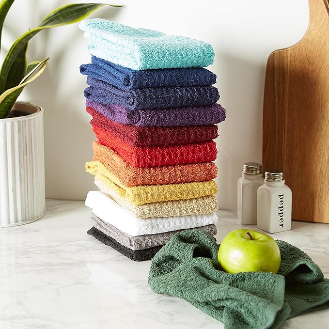 DII Basic Terry Collection Waffle Dishtowel Set, Solid Aqua, 4 Piece - Image 8
