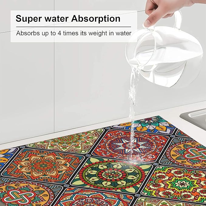 Mandala Colorful Kitchen Drying Mat Retro Microfiber Dish Drainer Mat - Image 6