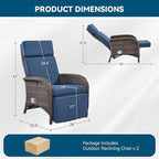 Zero Gravity Wicker Patio Recliner Chairs Set of 2 - Wicker Outdoor Lounge Chair with Adjustable Backrest & Footrest, All Weather Outdoor Reclining Chairs with Thick Cushion for Pool Deck Blue - Image 2