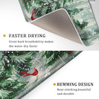 Winter Pine Tree Dish Drying Mat Red Bird Berry Dishes Drainer Mats Absorbent - Image 3