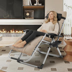 VINGLI Padded Zero Gravity Chair, Lounge Chair with Removable Cushion & Tray， Folding Reclining Patio Chairs， Recliner Chair for Lawn，Indoor Outdoor-Khaki - Image 2