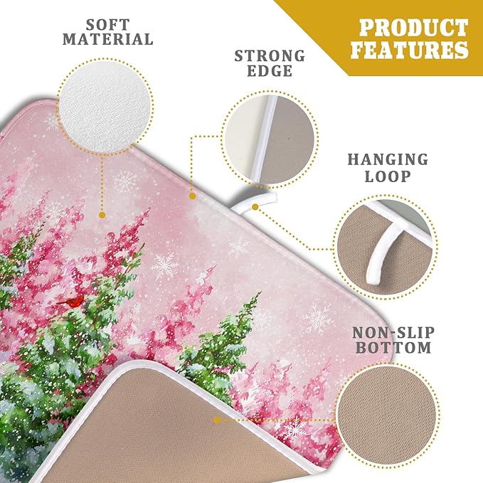 Santa Claus Dish Drying Mats for Kitchen Counter Watercolor Forest Decoration - Image 4