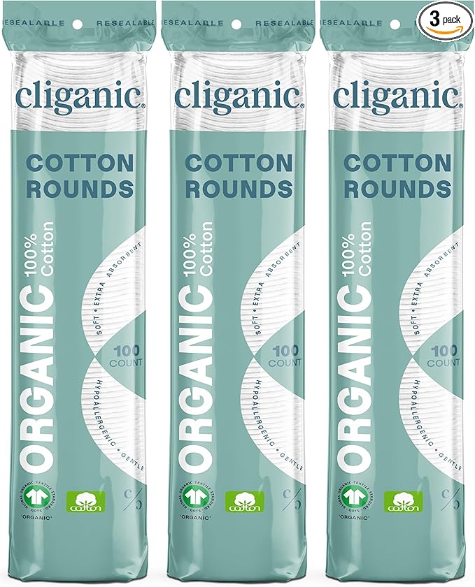 Cliganic Organic Cotton Rounds Makeup Remover Pads, Hypoallergenic, Lint-Free | by Cliganic