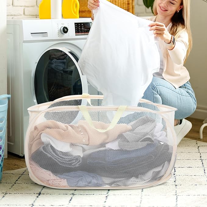 4 Pack Pop-Up Mesh Laundry Basket, Four Colors Pop Up Mesh Hamper, Open - Image 5
