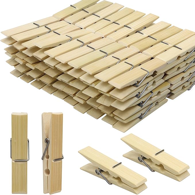 Natural Bamboo Clothespins 80-Pack Wooden Clothes Pins by GZXUNFA