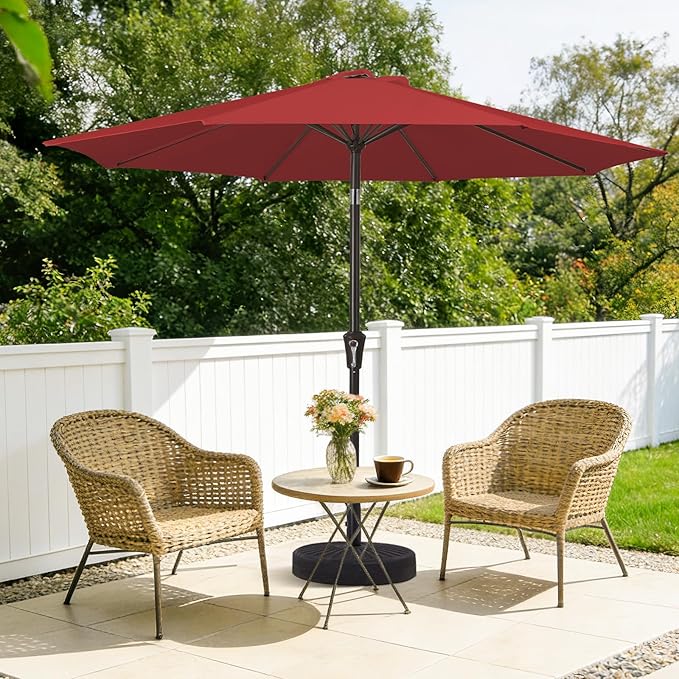 MEWAY 9ft Patio Umbrella Outdoor Table Umbrellas with Push Button Tilt and Crank, Market Umbrella 8 Sturdy Ribs for Deck, Garden, Pool and Backyard, Red - Image 2