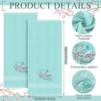 2 Pcs Bird Hand Towels Mint Green Bathroom Decor 14x29 Inch Embroidered 100% - Image 2