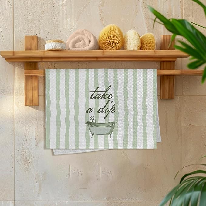 Sage Green Hand Towels for Bathroom Set of 2, Splish Splash Bathtub Dish Tea - Image 6