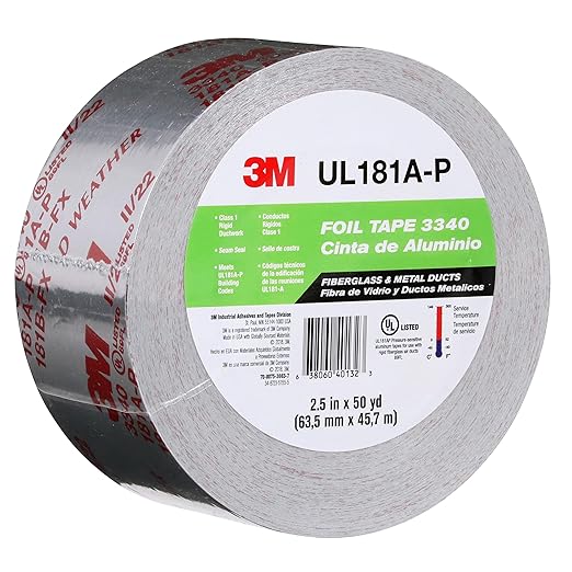 3M Aluminum Foil Tape 3340, 2.5" x 50 yd, 4.0 mil, Sealing and Patching Hot and - Image 2