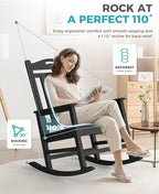 Ciokea Oversized Outdoor Rocking Chair, 380lbs Heavy-Duty Large Patio Rocker, Weather Resistant & Anti-Fade Porch Chair, High Back Cozy Rocking Chair for Outside, Fire Pit, Deck, Garden, Black - Image 6