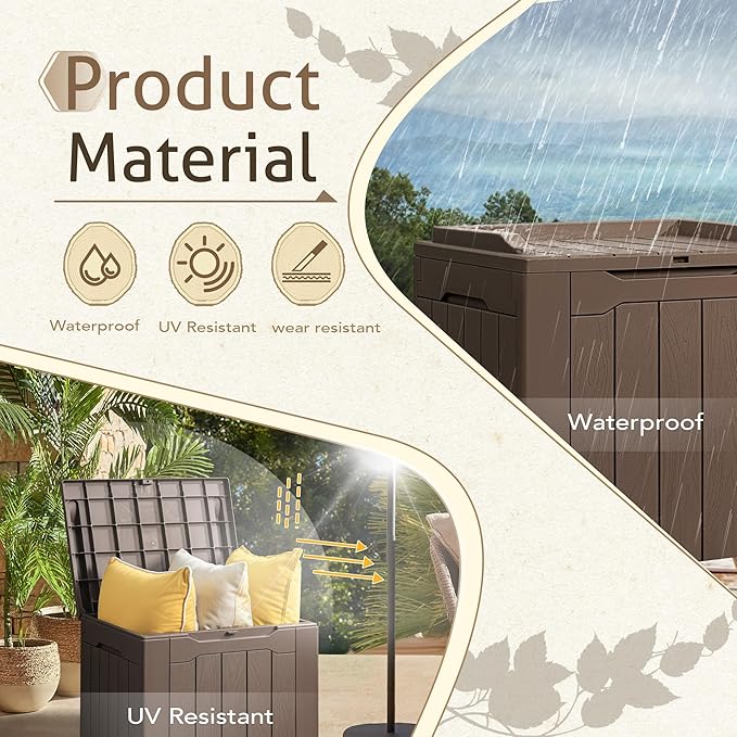 Flamaker Deck Box 31 Gallon Waterproof Resin Small Deck Box with Lid, Indoor Outdoor Package Delivery Box, Organization and Storage for Patio Furniture, Garden Tools, Outdoor Cushions (Deep Brown) - Image 2