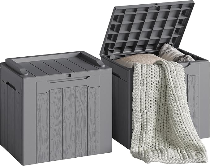 Devoko 30 Gallon Resin Deck Box 2 Pack Outdoor Indoor Waterproof Storage Box for Patio Furniture Pool Accessories Storage for Cushion Garden Tools (Grey, 2 Pack) by DEVOKO