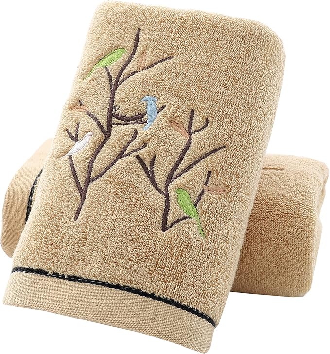 Pidada Hand Towels Set of 2 Embroidered Bird Tree Pattern 100% Cotton Absorbent by Pidada