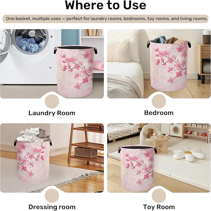 Pink Cherry Blossoms Laundry Basket - Image 4